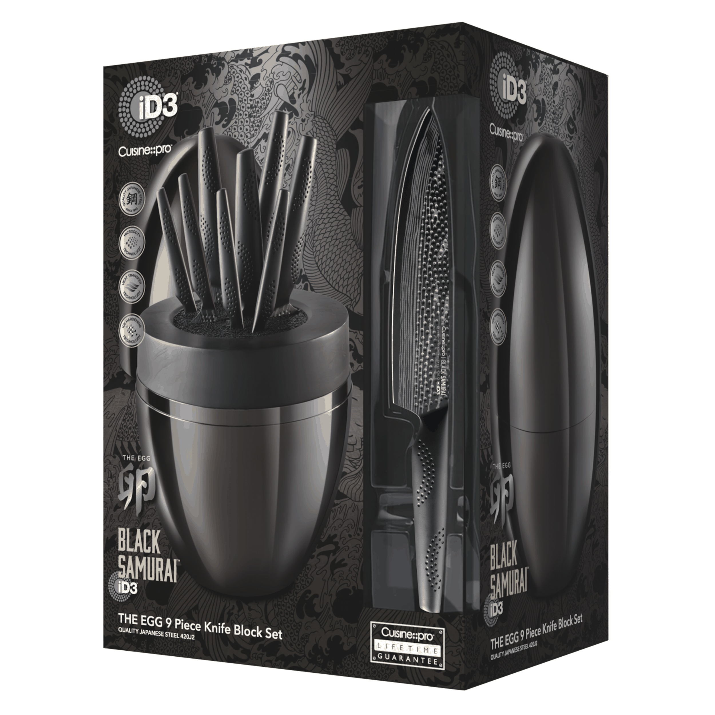 Bloc de couteaux 9 pièces The Egg noir BLACK SAMURAI™ iD3®Cuisine::pro®