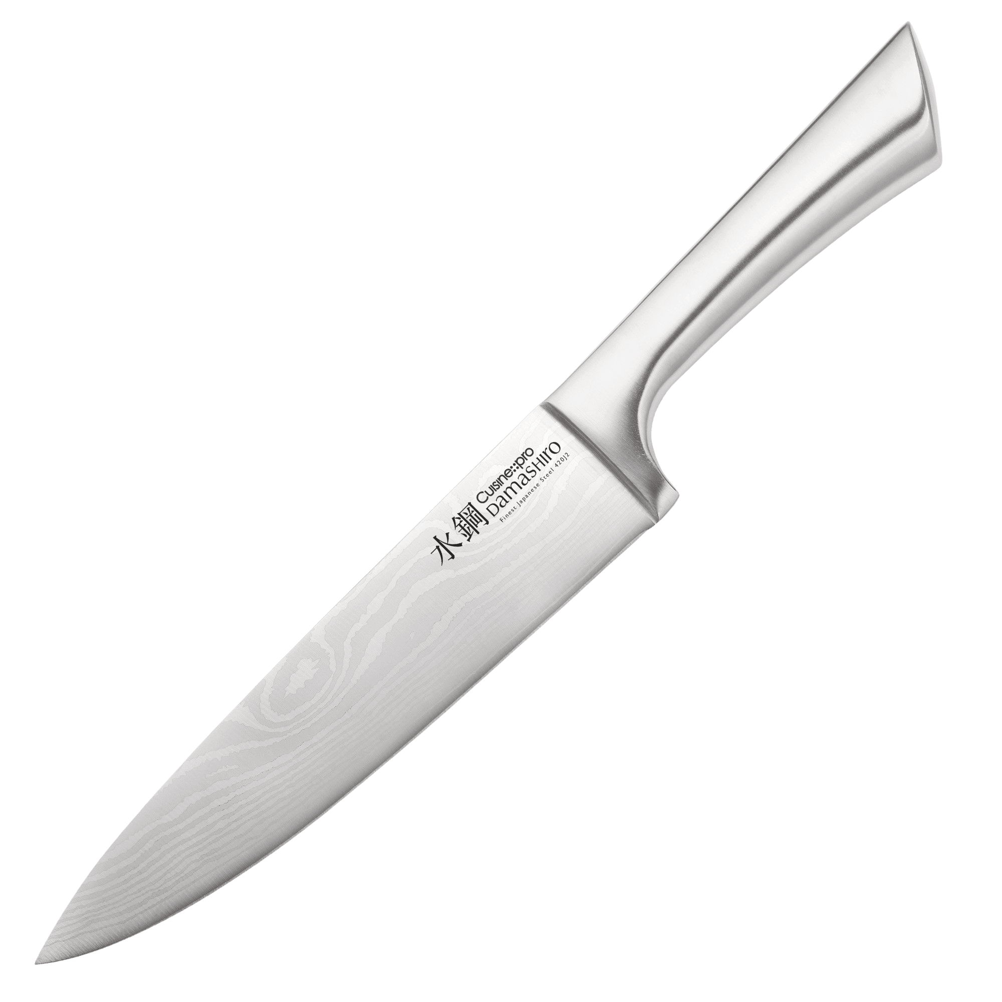 Cuisine::pro® Damashiro® Chefs Knife 20cm 8in made from Japanese Steel 420J2, featuring a curved blade for precise cutting
