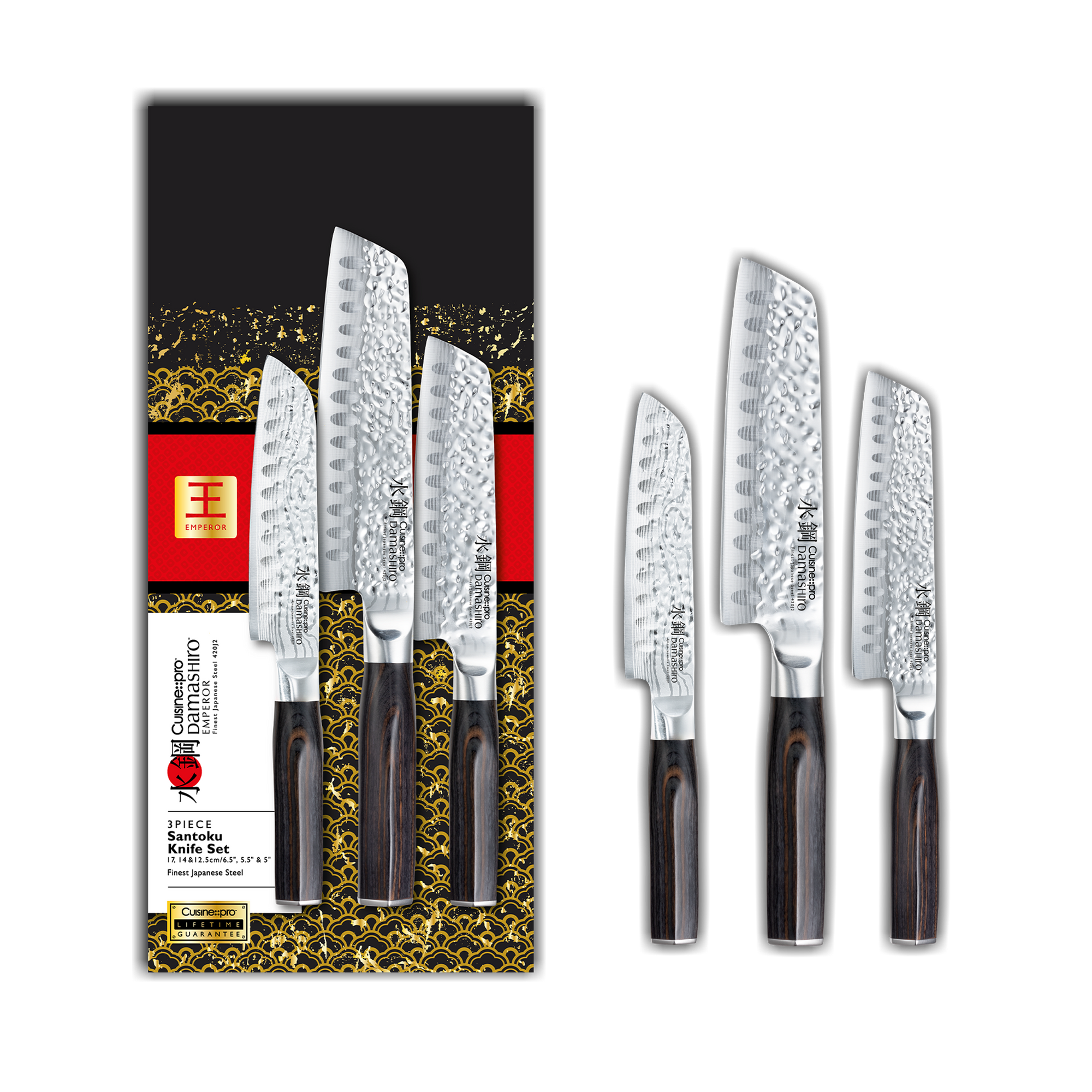 Ensemble de 3 couteaux Santoku Damashiro EMPEROR®Cuisine::pro®