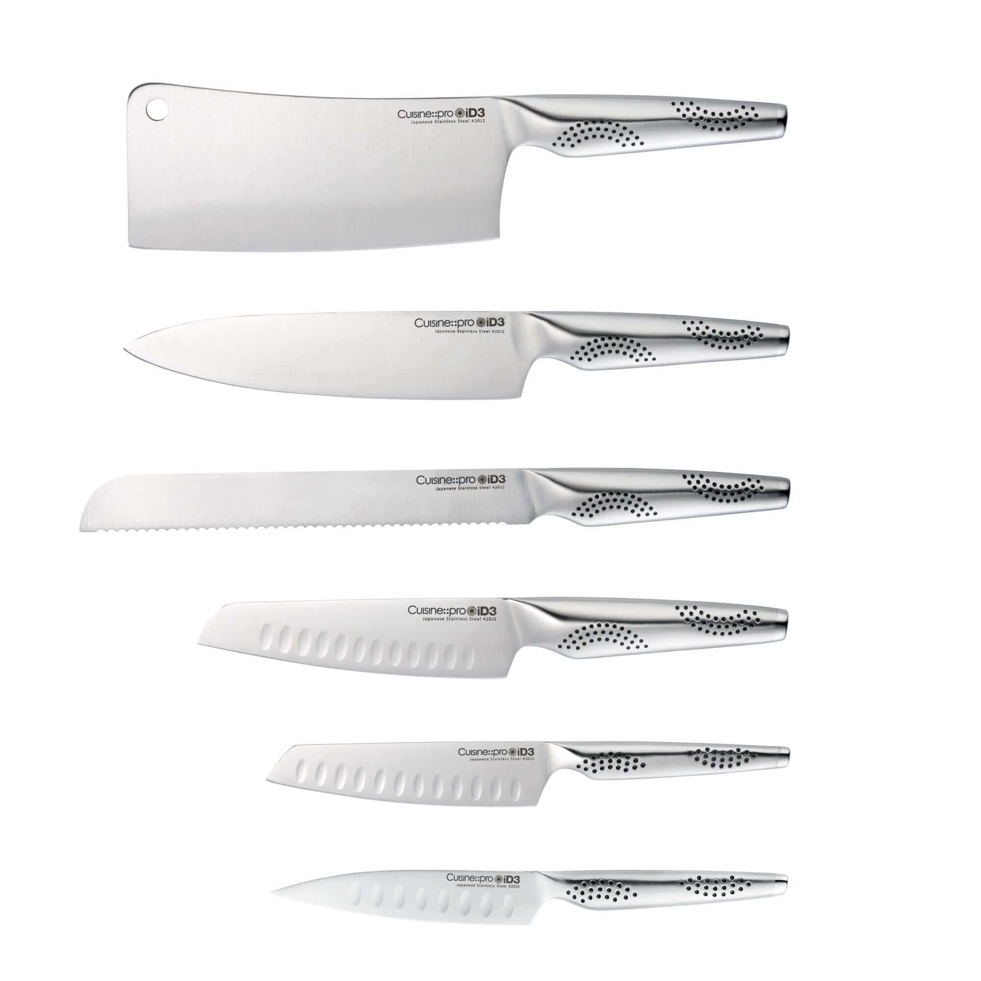 Cuisine::pro® iD3® Nakano 7 Piece Knife Set featuring premium Japanese stainless steel blades and contemporary handles.