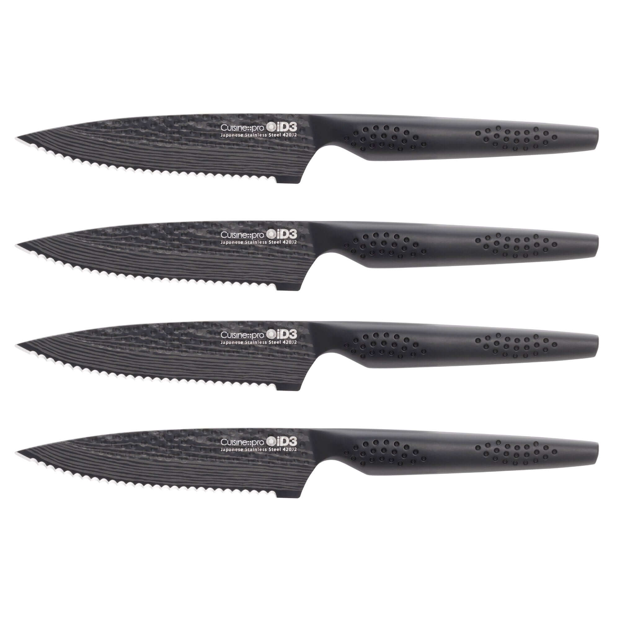 Cuisine::pro® iD3® BLACK SAMURAI™ 4 Piece Steak Knife Set with Serrated Edges for Effortless Meat Cutting