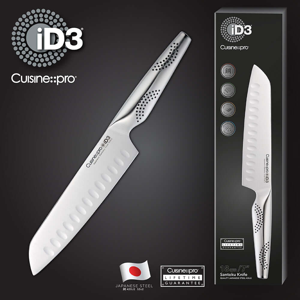 Cuisine::pro® iD3® Santoku Knife 18cm 7in Japanese Steel 420J2 with Packaging.