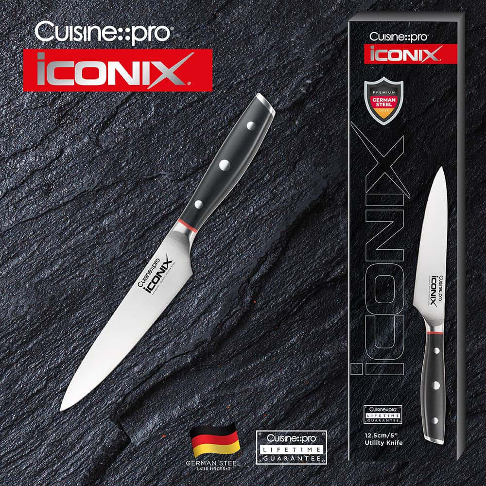 Cuisine::pro® iconiX® Utility Knife 12.5cm/5in - German Stainless Steel, Allrounder, Versatile Chef Knife for Slicing, Portioning, and Chopping