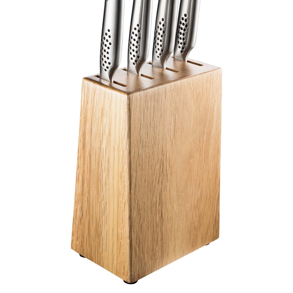 Cuisine::pro® UNIVERSAL Acacia Steak Knife Block with Knives - Premium Quality, Stylish Natural Brown Finish - Stores Up to 4 Knives